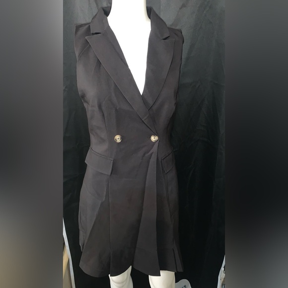 NWT Women’s Blazer Work Dress V Neck Ruffle A Line Slim Sleeveless Dress - Picture 2 of 9